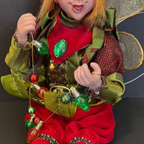 Whimsical Christmas Elf Figurine With Red & Green Outfit Jingle Bell Shoes Beade - Picture 4 of 12